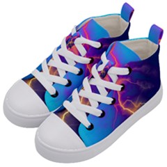 Blue Lightning Colorful Digital Art Kids  Mid-top Canvas Sneakers by picsaspassion