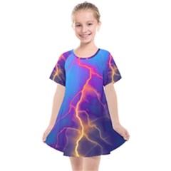 Blue Lightning Colorful Digital Art Kids  Smock Dress by picsaspassion