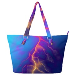 Blue Lightning Colorful Digital Art Full Print Shoulder Bag by picsaspassion