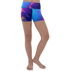 Blue Lightning Colorful Digital Art Kids  Lightweight Velour Yoga Shorts by picsaspassion