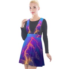 Blue Lightning Colorful Digital Art Plunge Pinafore Velour Dress by picsaspassion