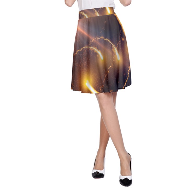 Flying Comets and light rays, digital art A-Line Skirt