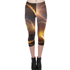 Flying Comets And Light Rays, Digital Art Capri Leggings  by picsaspassion