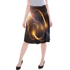 Flying Comets And Light Rays, Digital Art Midi Beach Skirt by picsaspassion