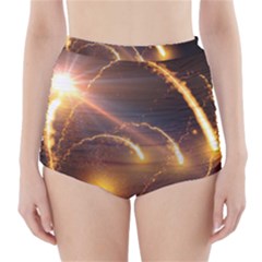 Flying Comets And Light Rays, Digital Art High-waisted Bikini Bottoms