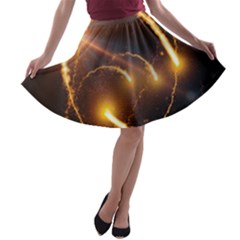 Flying Comets And Light Rays, Digital Art A-line Skater Skirt by picsaspassion