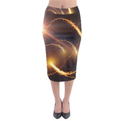 Flying Comets And Light Rays, Digital Art Midi Pencil Skirt by picsaspassion