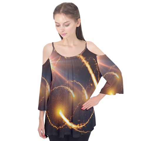 Flying Comets And Light Rays, Digital Art Flutter Tees by picsaspassion