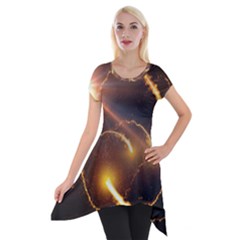 Flying Comets And Light Rays, Digital Art Short Sleeve Side Drop Tunic by picsaspassion