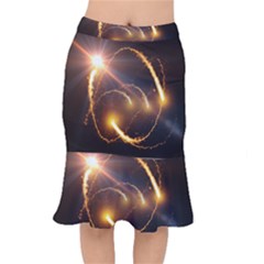 Flying Comets And Light Rays, Digital Art Short Mermaid Skirt by picsaspassion