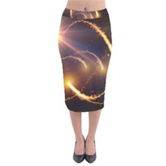 Flying Comets And Light Rays, Digital Art Velvet Midi Pencil Skirt by picsaspassion