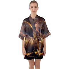 Flying Comets And Light Rays, Digital Art Half Sleeve Satin Kimono  by picsaspassion