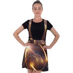 Flying Comets And Light Rays, Digital Art Velvet Suspender Skater Skirt by picsaspassion