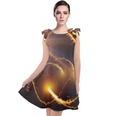 Flying Comets And Light Rays, Digital Art Tie Up Tunic Dress by picsaspassion