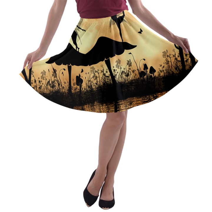 Cute Little Dancing Fairy In The Night A-line Skater Skirt