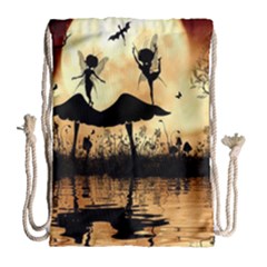 Cute Little Dancing Fairy In The Night Drawstring Bag (large) by FantasyWorld7