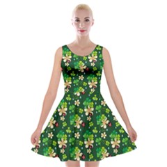 Shamrock Leaves Green Velvet Skater Dress