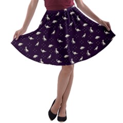 Cute Dinosaur Silhouettes Purple A-line Skater Skirt by trulycreative