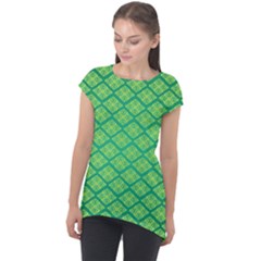 Pattern Texture Geometric Green Cap Sleeve High Low Top by Mariart