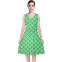 Pattern Texture Geometric Green V-Neck Midi Sleeveless Dress  View1