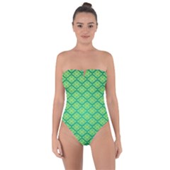 Pattern Texture Geometric Green Tie Back One Piece Swimsuit