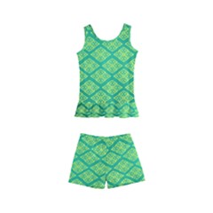 Pattern Texture Geometric Green Kids  Boyleg Swimsuit