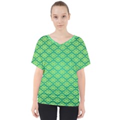 Pattern Texture Geometric Green V-neck Dolman Drape Top