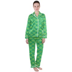 Pattern Texture Geometric Green Satin Long Sleeve Pyjamas Set