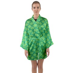 Pattern Texture Geometric Green Long Sleeve Satin Kimono