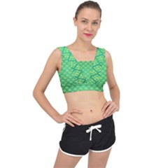 Pattern Texture Geometric Green V-back Sports Bra