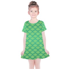 Pattern Texture Geometric Green Kids  Simple Cotton Dress