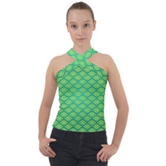 Pattern Texture Geometric Green Cross Neck Velour Top by Mariart