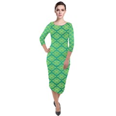 Pattern Texture Geometric Green Quarter Sleeve Midi Velour Bodycon Dress