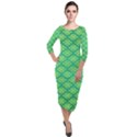 Pattern Texture Geometric Green Quarter Sleeve Midi Velour Bodycon Dress View1