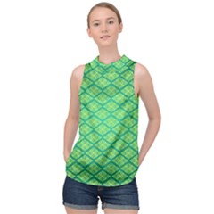 Pattern Texture Geometric Green High Neck Satin Top