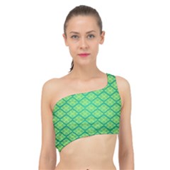 Pattern Texture Geometric Green Spliced Up Bikini Top 