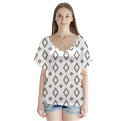 Background Texture Triangle V-neck Flutter Sleeve Top