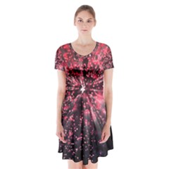 Abstract Background Wallpaper Short Sleeve V-neck Flare Dress