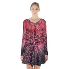 Abstract Background Wallpaper Long Sleeve Velvet V-neck Dress