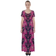 Background Abstract Pattern High Waist Short Sleeve Maxi Dress