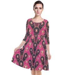 Background Abstract Pattern Quarter Sleeve Waist Band Dress