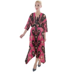 Background Abstract Pattern Quarter Sleeve Wrap Front Maxi Dress