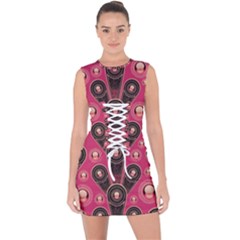 Background Abstract Pattern Lace Up Front Bodycon Dress