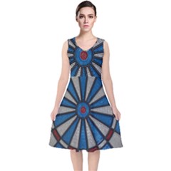 Darts Throw V-neck Midi Sleeveless Dress 