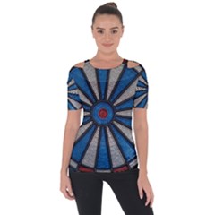 Darts Throw Shoulder Cut Out Short Sleeve Top