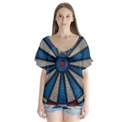 Darts Throw V-neck Flutter Sleeve Top by HermanTelo