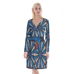 Darts Throw Long Sleeve Velvet Front Wrap Dress by HermanTelo