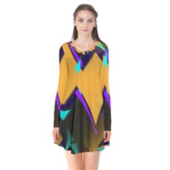 Geometric Gradient Psychedelic Long Sleeve V-neck Flare Dress by HermanTelo