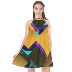 Geometric Gradient Psychedelic Halter Neckline Chiffon Dress 