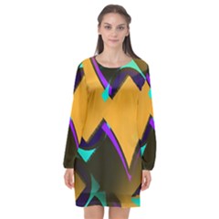 Geometric Gradient Psychedelic Long Sleeve Chiffon Shift Dress 